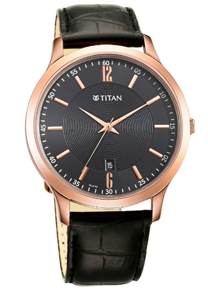 Buy Online Titan Black and Gold Quartz Analog with Date Silver