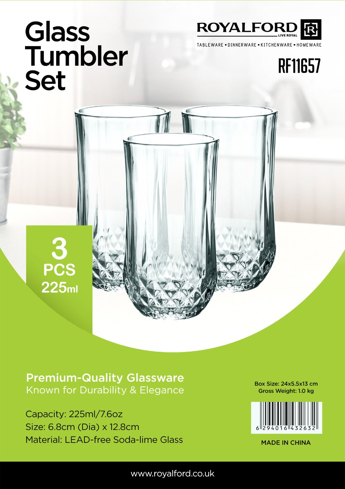 6 Pcs Glass Tumbler Set 225 Ml