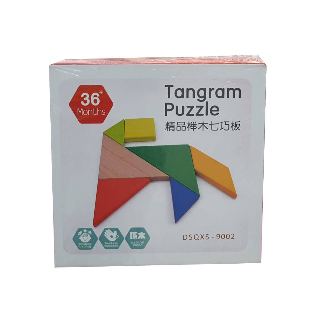 Wooden Tangram 7 Piece Puzzle Colorful Square IQ Game Brain Teaser Int