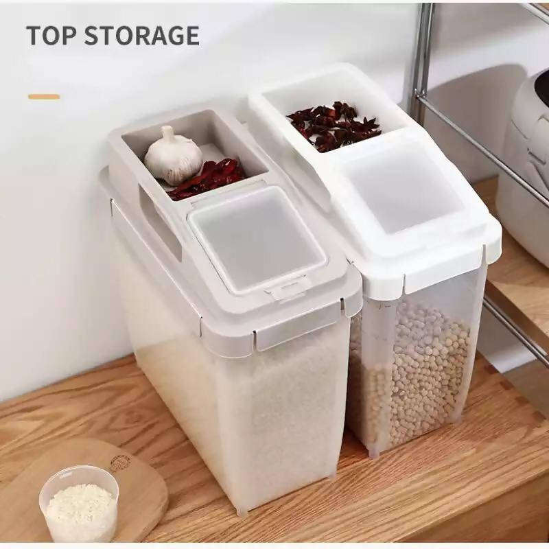 Kitchen Insect Proof Plastic Rice Bucket Food Storage Container Rice  Dispenser Kitchen Sealed Fresh Food Tank With Cover