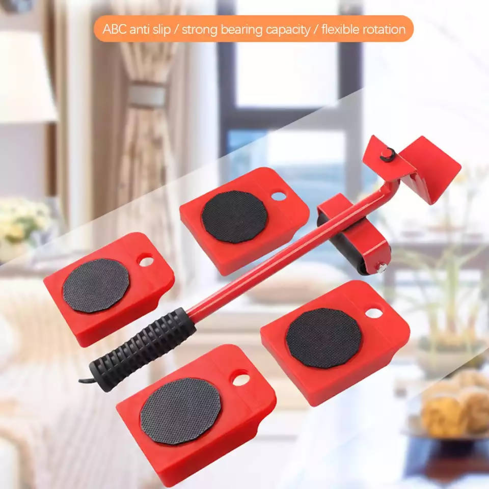 5 Pcs Furniture Mover Set Furniture Mover Tool Transport Lifter Heavy  Stuffs Moving Wheel Roller Bar