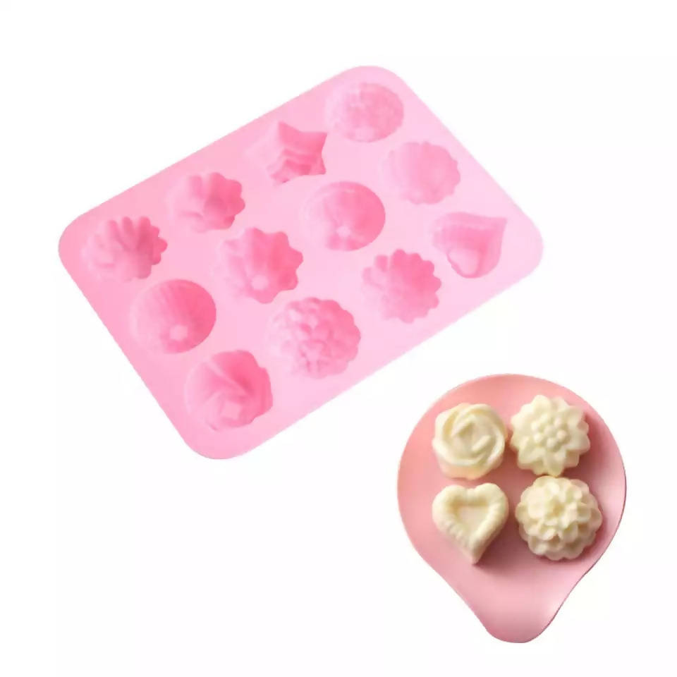 Creative 12 Hole Flower Shaped Silicone Resin Mousse Cake Mold Jelly P