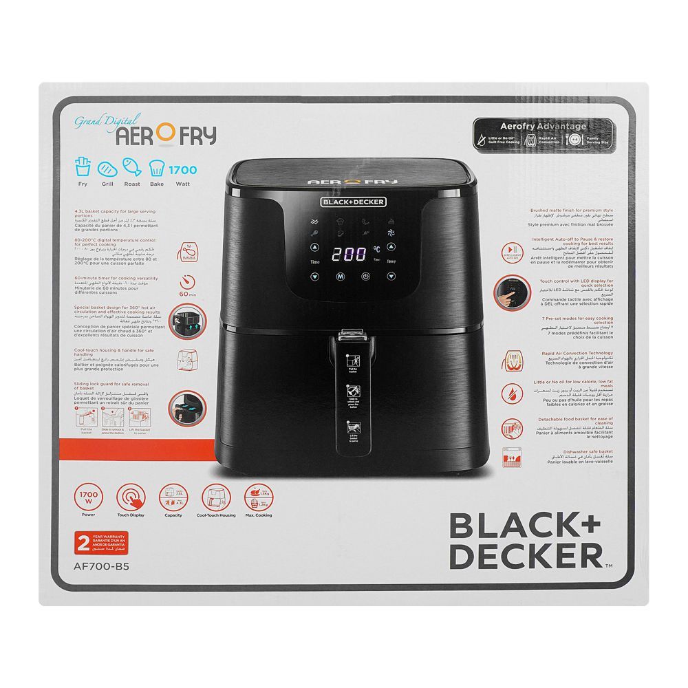 Black Plus Decker XL Digital Electric Fryer 4.3 Liter Black