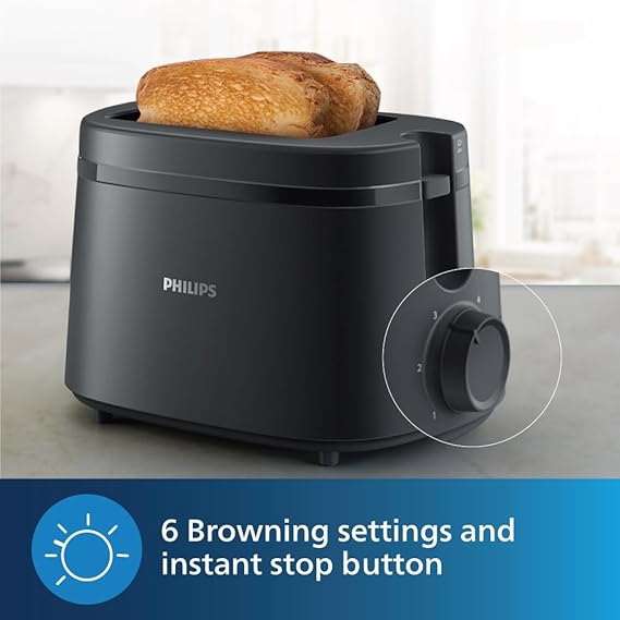 Philips HD2510/90 650W 2-Slice Toaster with Integrated Bun Rack, Charcoal Grey