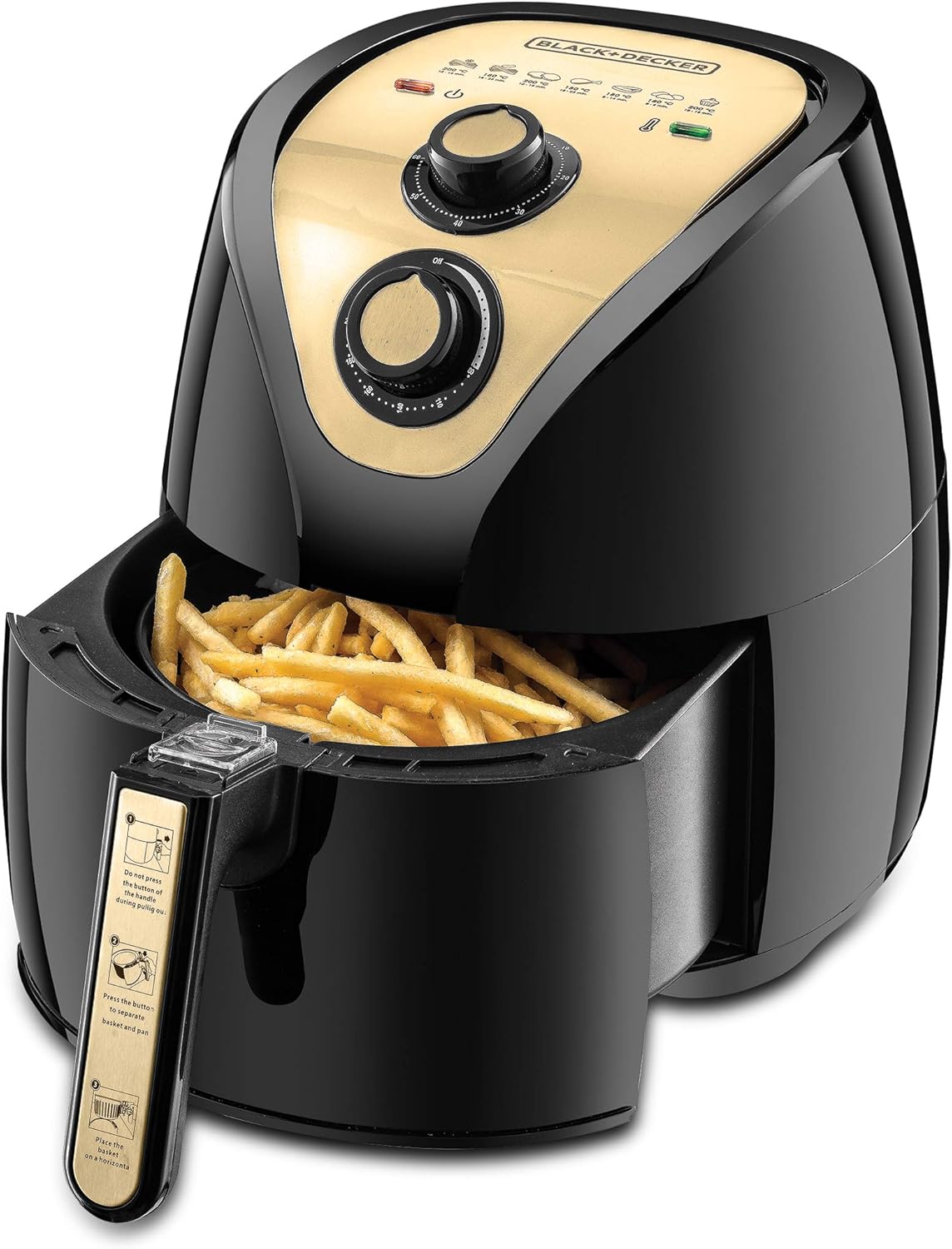 Black+Decker Air Fryer with Rapid Air Covection Technology Black and Gold