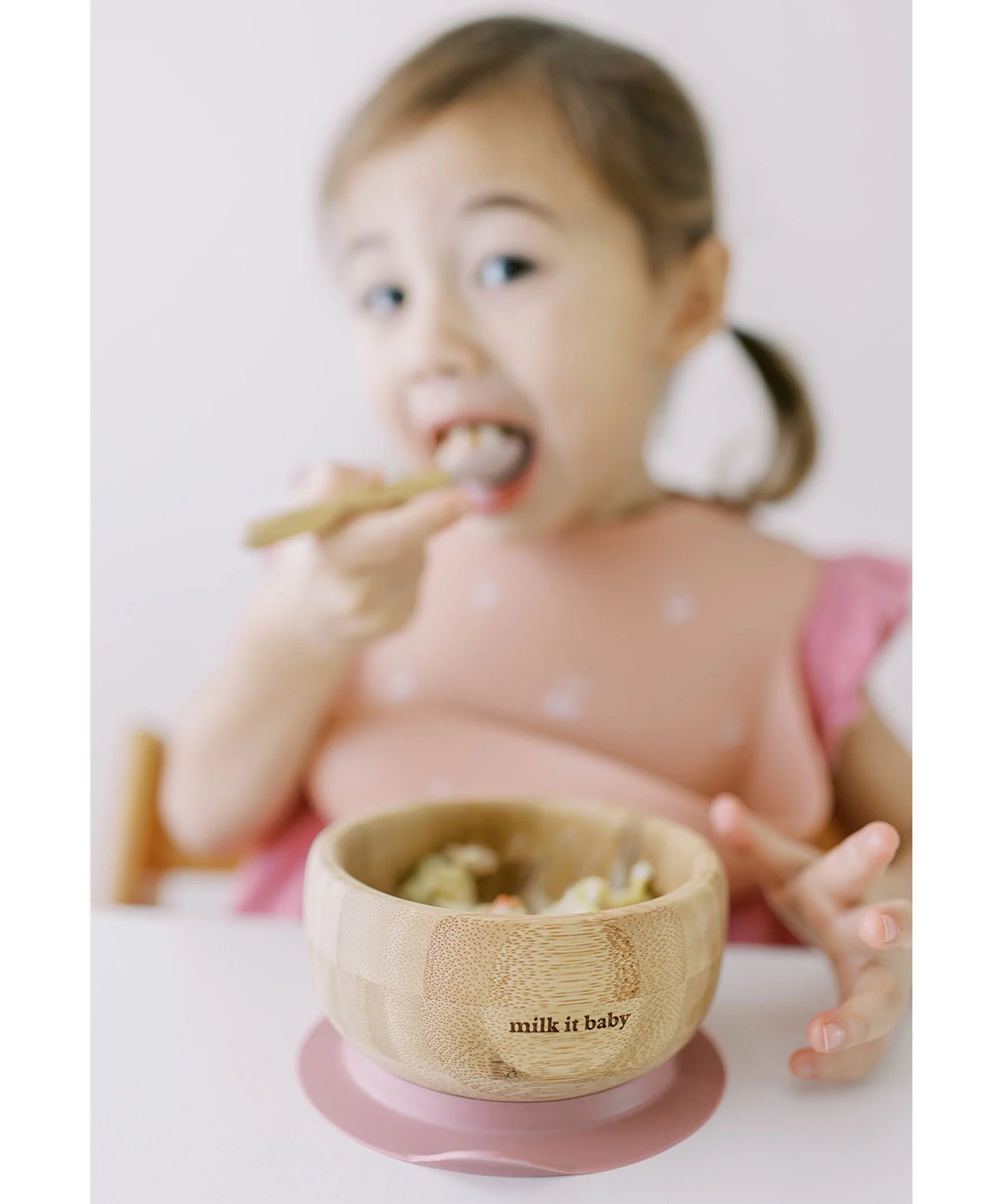 Milk It Baby Bamboo Suction Baby Bowl & Spoon Set Dusty Pink - MI-BAMBDP004