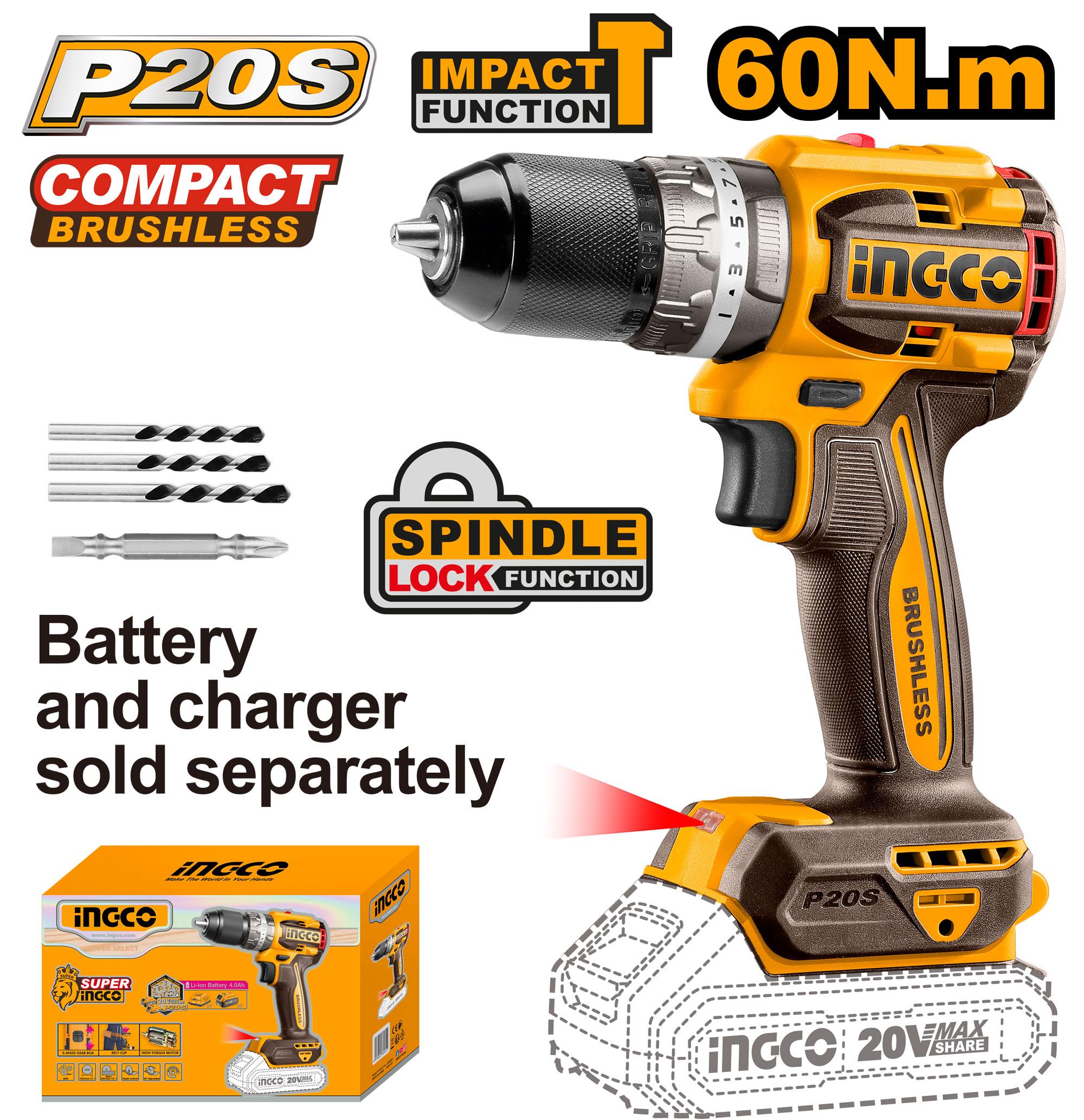 Ingco Compact Brushless Cordless Impact Drill - CIDLI206021