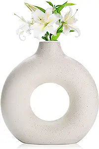 Circular Hollow Ceramic Vase Donuts Flower Pot | Home Dcor | Halabh.com