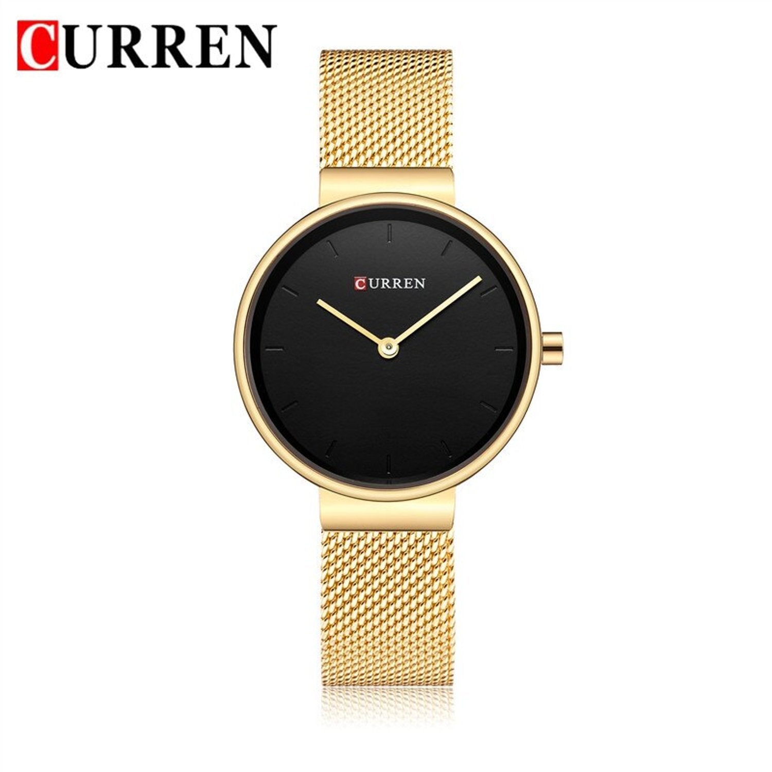 Curren Women Stainless Steel Bracelet Classic Casual Watch | CRN9016 | Color Black and Gold | Best Watches and Accessories in Bahrain | Halabh