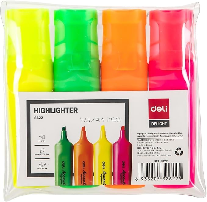 Deli Delight Fade Resistant Highlighter 4-Piece Set | Best Highlighter Pen in Bahrain | School Stationary's | Halabh.com