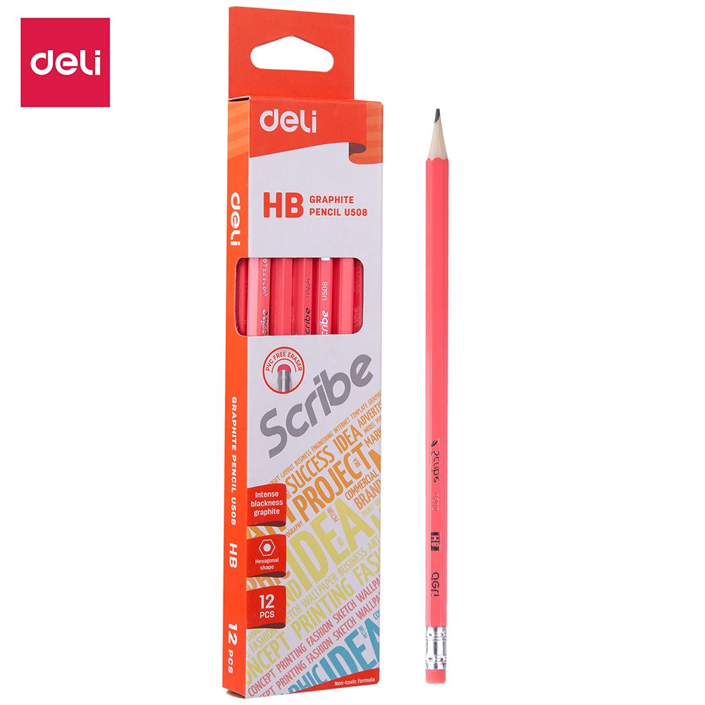 Deli Graphite Pencil HB WEraser 12Pcs | Best Pencil in Bahrain | School Stationary's | Halabh.com