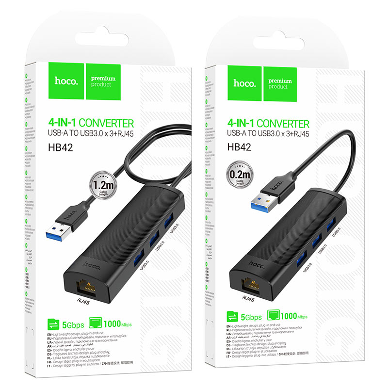 Hoco Hub Easy Safety USB-A3.0 + RJ45 | Best Adapters & Charging Cables in Bahrain | Halabh.com