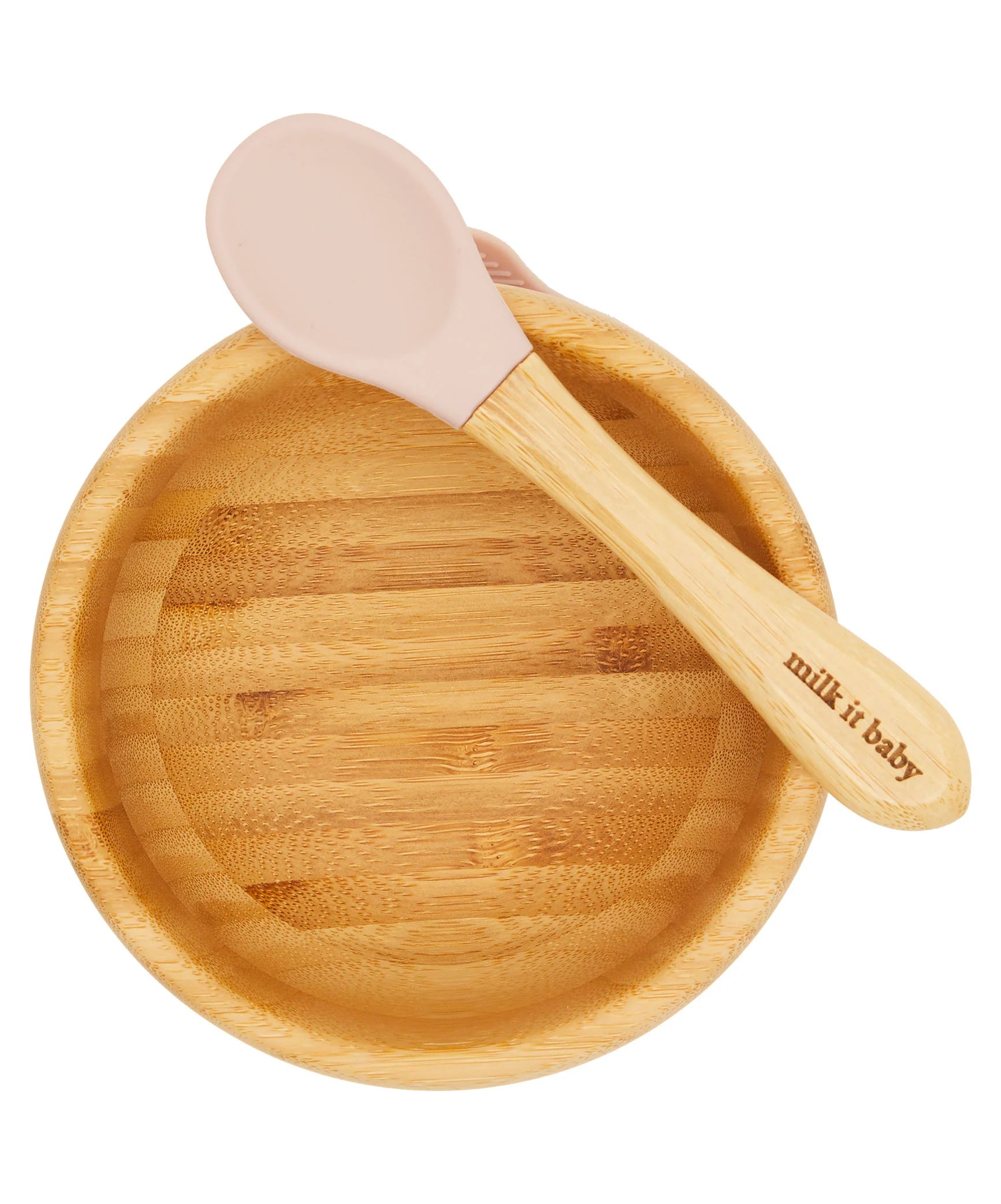 Milk It Baby Bamboo Suction Baby Bowl & Spoon Set Dusty Pink - MI-BAMBDP004