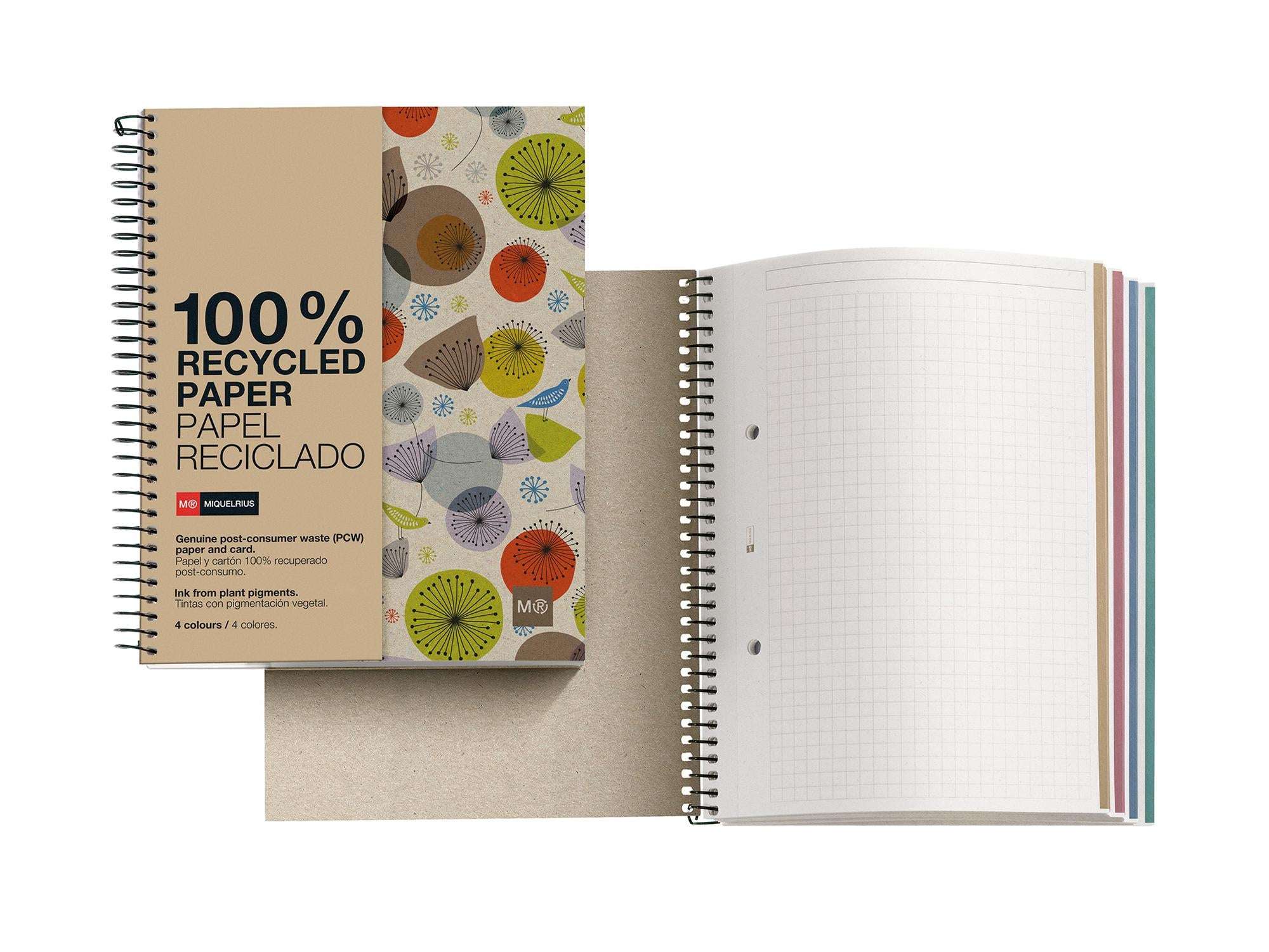 Miquelrius Recycled Notebook A5 80g 120 Sheet Spiral Hor Ecobirds | School Stationary | Halabh.com