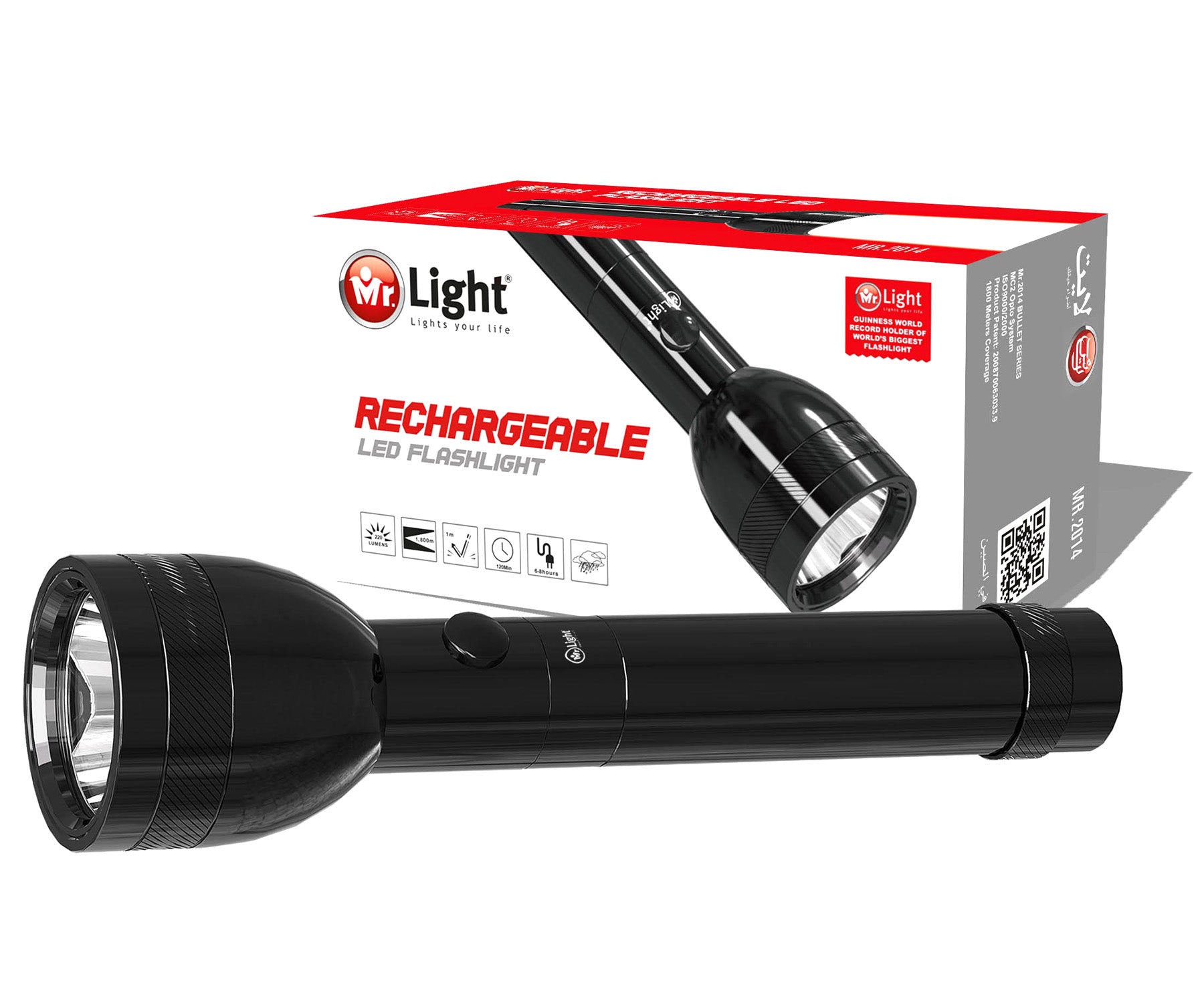 Mr Light Led Flashlight | Rechargeable Torch Light | Color Black | Emergency and Camping Lights in Bahrain | Halabh