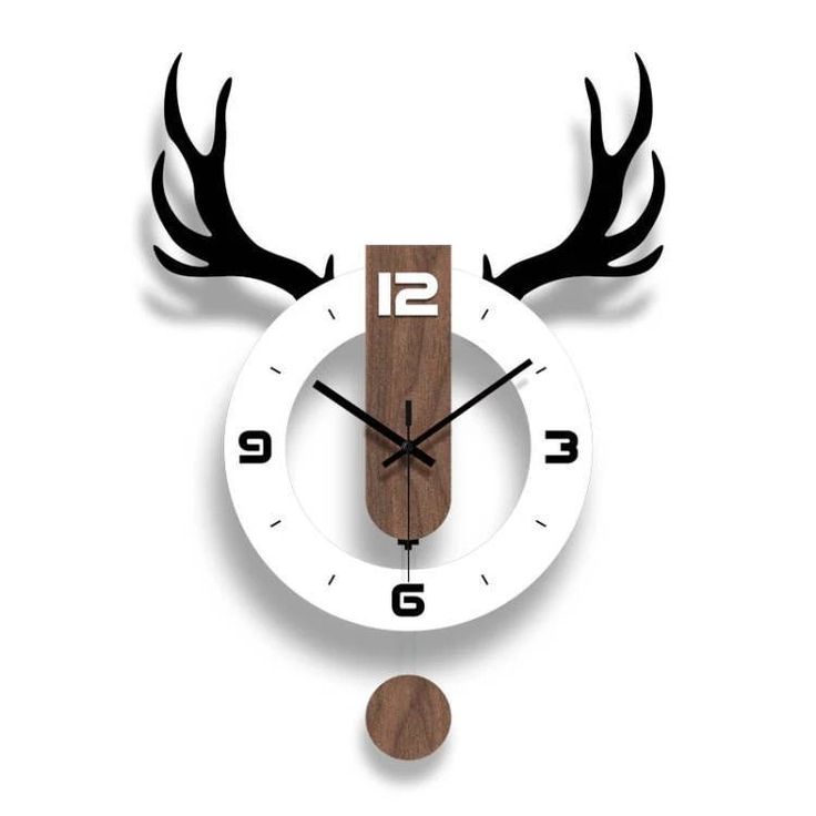 Stag Head Wall Clock Modern Wall Clock with White Black & Wood Pattern | Home Decor | Halabh.com