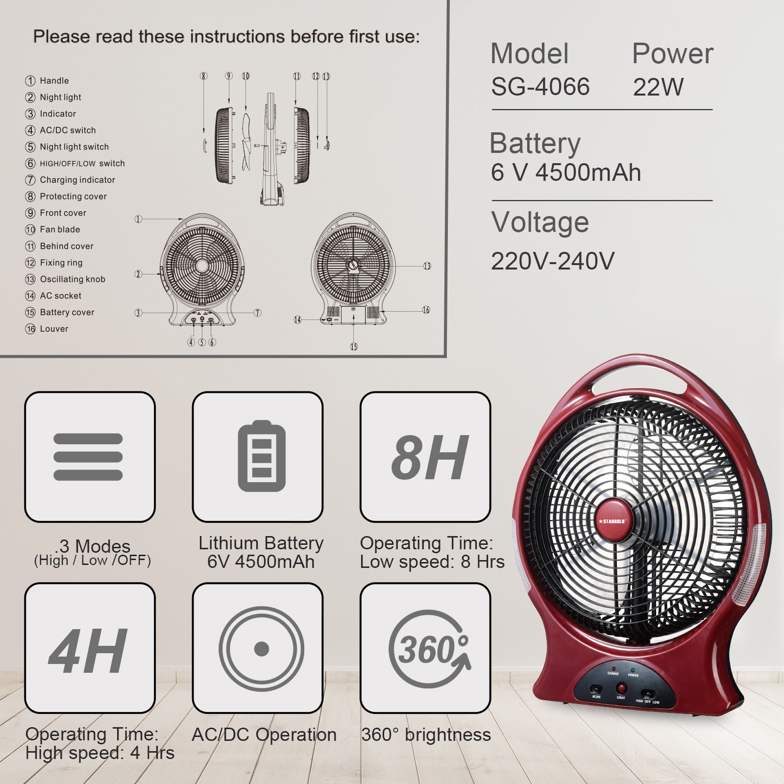 Star Gold Portable Rechargeable Small Fan | Best Rechargeable Small Fan in Bahrain | Home Appliances & Electronics | Halabh.com