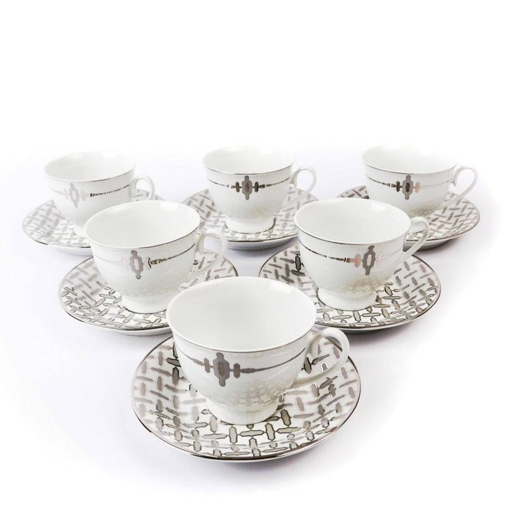 Ceramic Cup Saucer 12Pcs Set White