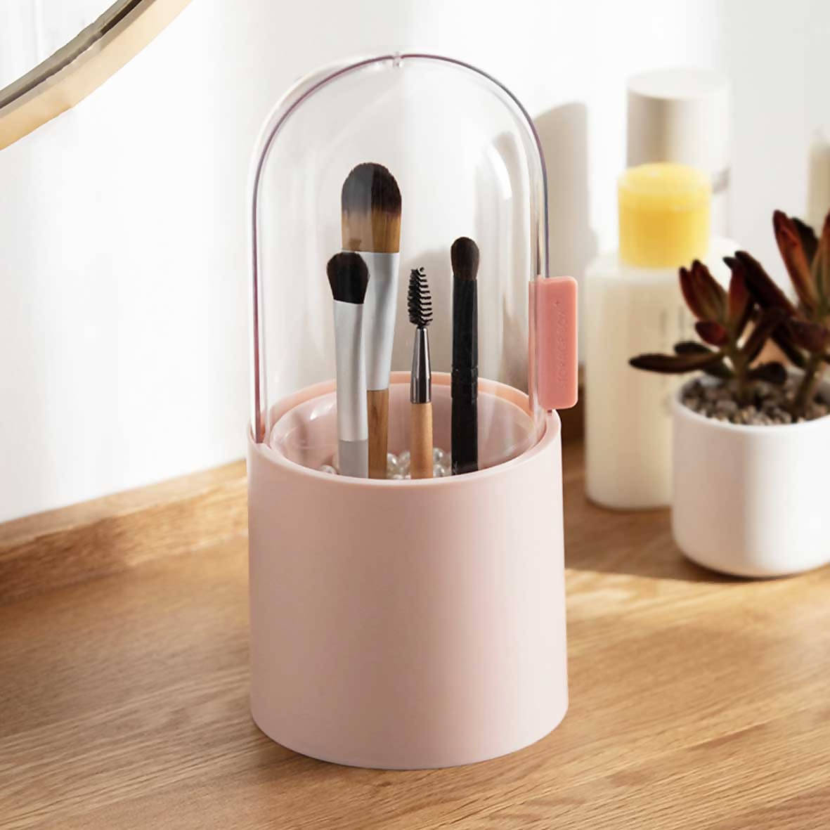 Inscraft Capsule Makeup Brush Holder With Pearls Pink