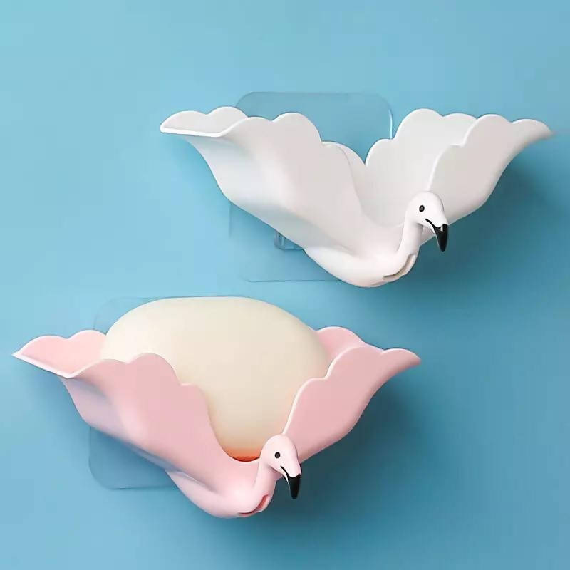 Lovely Flamingo Soap Holder Wall-mounted Bathroom Kitchen Sponge Soap Drain Racks Storage Box Organizers Soap Dish Tray