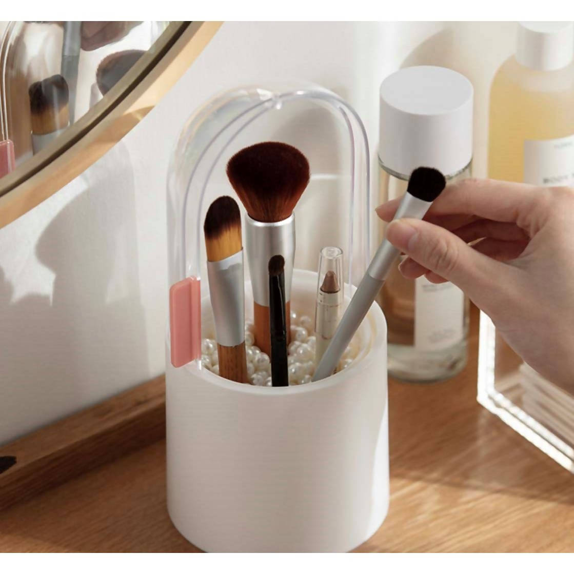 Inscraft Capsule Makeup Brush Holder With Pearls White