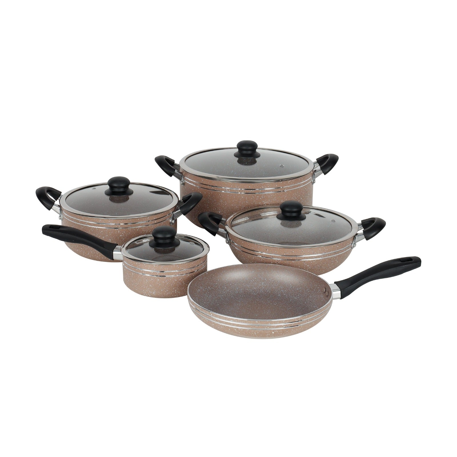 Delcasa 10 Pieces Granite Coated Aluminium Cookware Set With Lids, DC1889, Beige