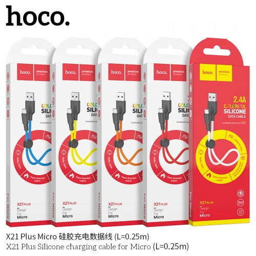 Hoco Plus Silicone Charging Cable For Micro Black And White