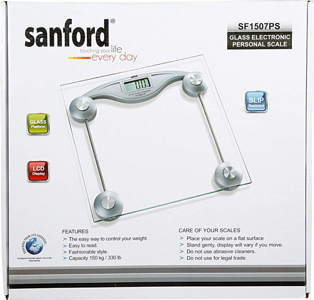 Sanford SF1507PS Glass Electronic Personal Scale Silver