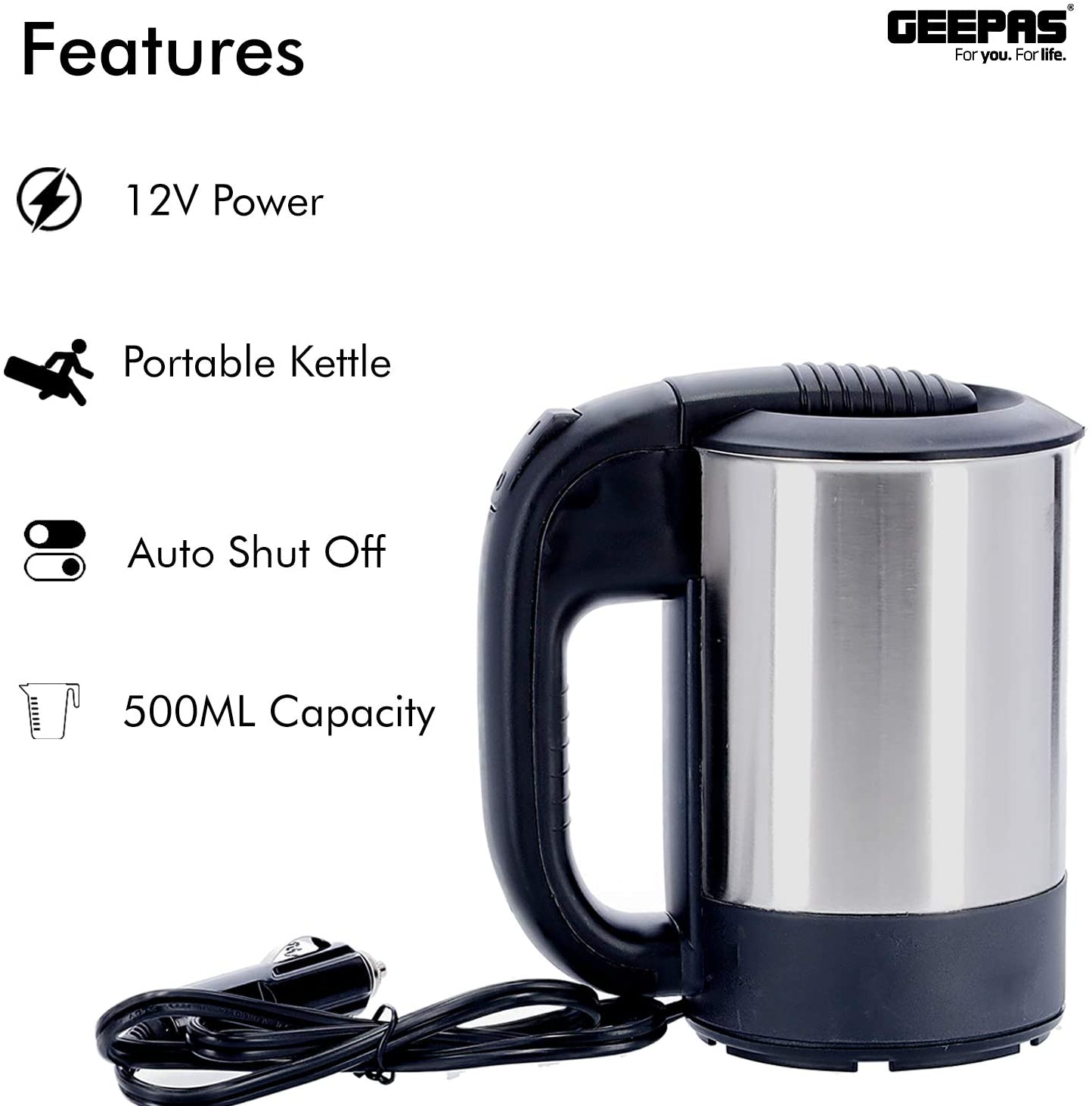 Geepas Stainless Steel Car Kettle