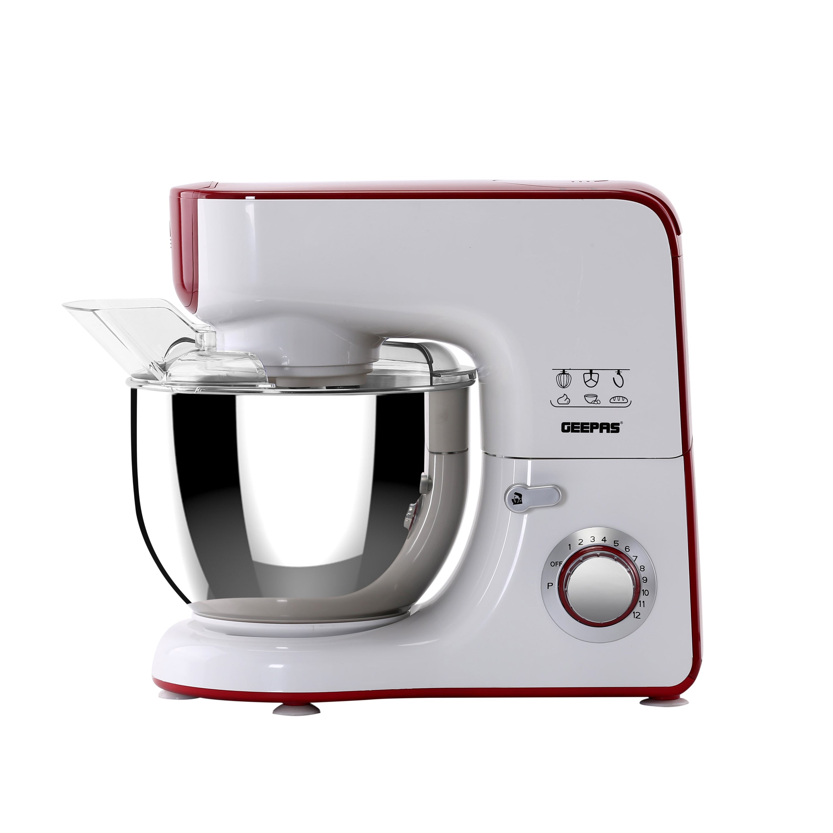 Geepas 5.5L 5 In 1 Stand Mixer With 10 Speed Control White & Red | Kitchen Appliances | Halabh.com