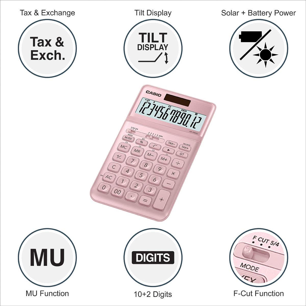 Casio Calculator Desk Type Compact Tilt Display 12 digits