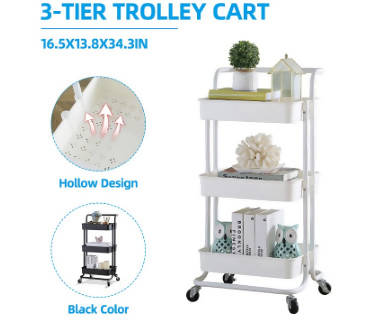 3 Tier Storage Organizer Rack Movable Kitchen Bathroom Shelf Metal Rolling Trolley Cart Basket Stand Wheels Save Space Holder