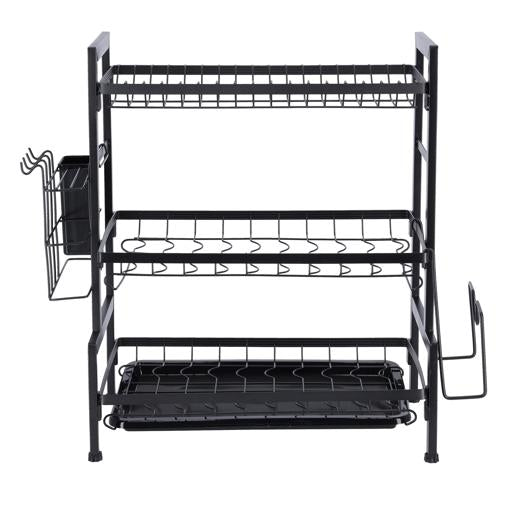 Royalford 3layer Stainless Steel Dish Rack Holds 17 Plates Black