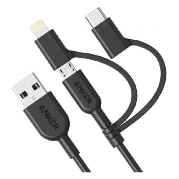 Anker Power Line ii USB A To 3 In 1 Charging Cable Black