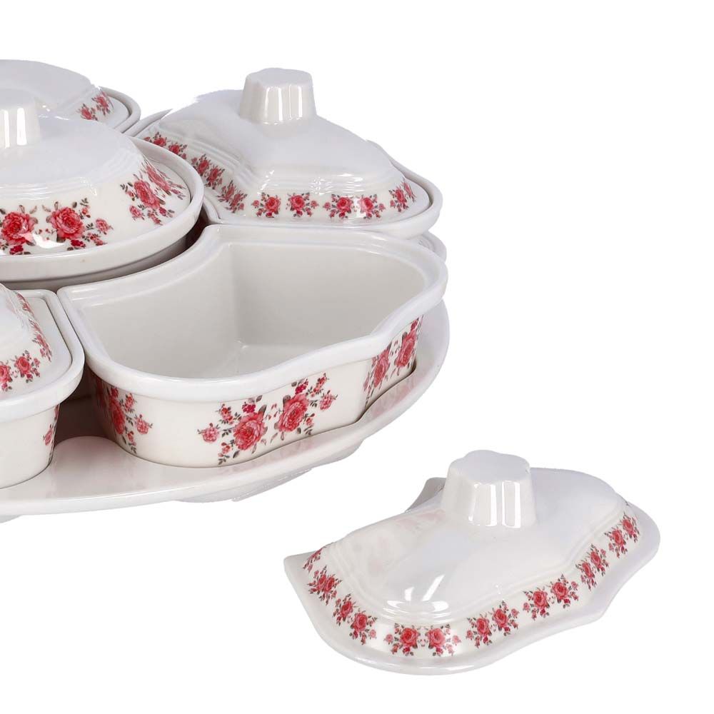 Royalford 14 Piece Rotating Serving Tray Garden White & Red