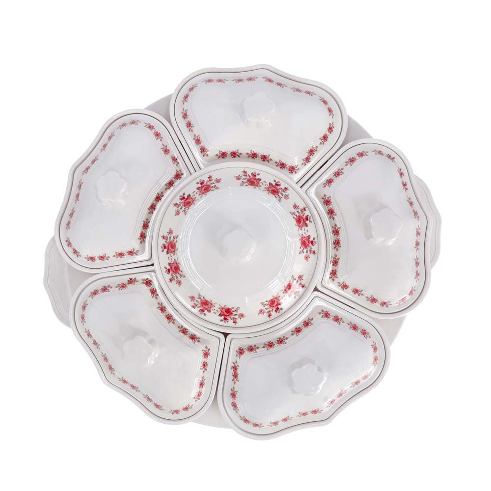 Royalford 14 Piece Rotating Serving Tray Garden White & Red