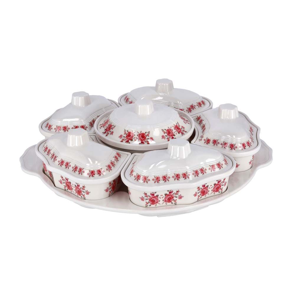 Royalford 14 Piece Rotating Serving Tray Garden White & Red