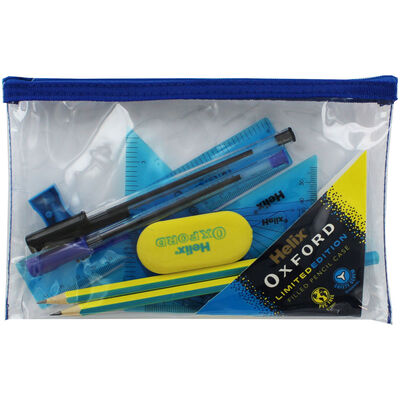 Helix Oxford Clash Blue Yellow Filled Pencil Case