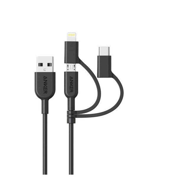 Anker Power Line ii USB A To 3 In 1 Charging Cable Black