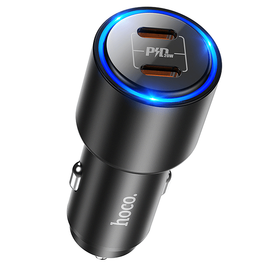 Hoco Dual Port Type C Blue LED Light Car Charger