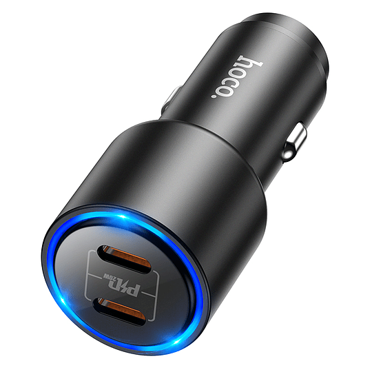 Hoco Dual Port Type C Blue LED Light Car Charger