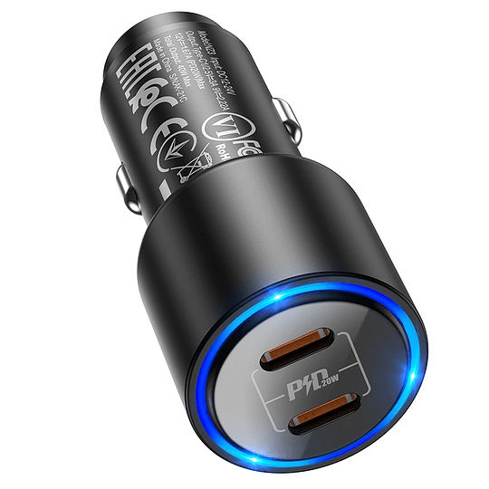 Hoco Dual Port Type C Blue LED Light Car Charger