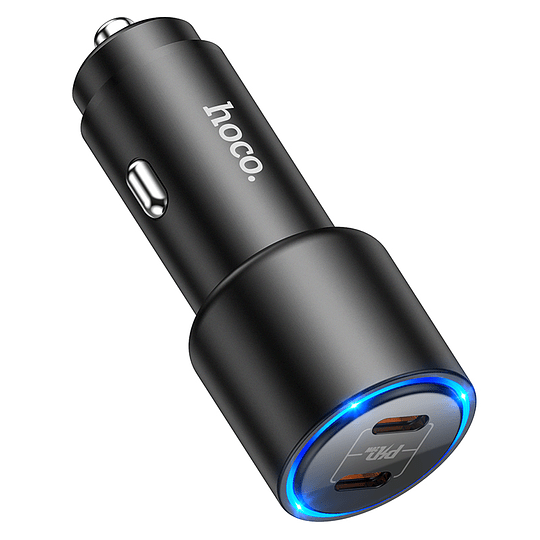 Hoco Dual Port Type C Blue LED Light Car Charger