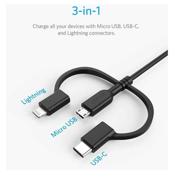 Anker Power Line ii USB A To 3 In 1 Charging Cable Black