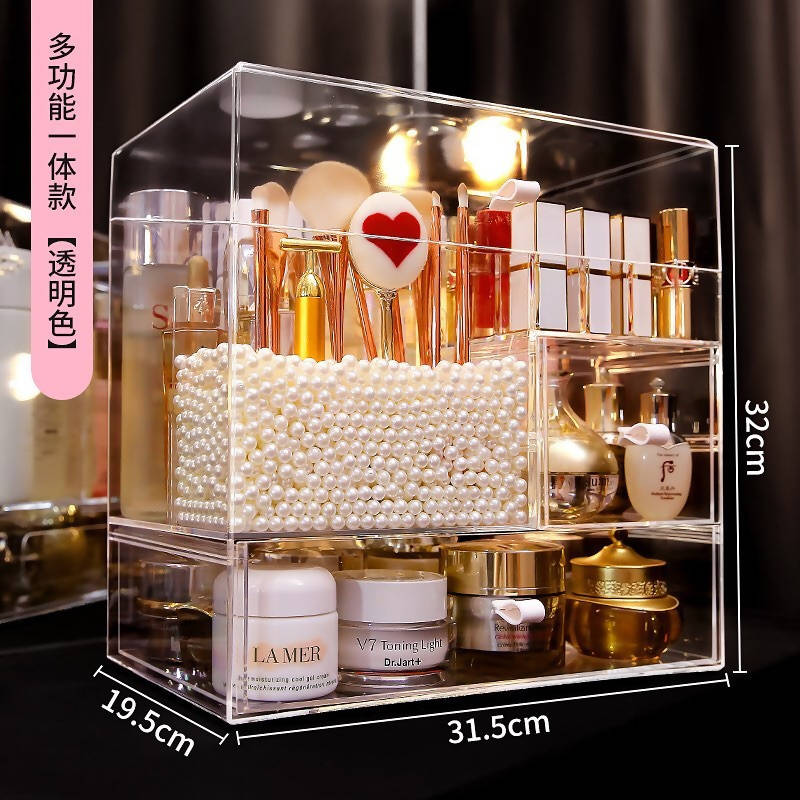 MOOCHI Makeup Organizer With Pearls Display Case For Brushes Lipsticks Skin Care Jewelry