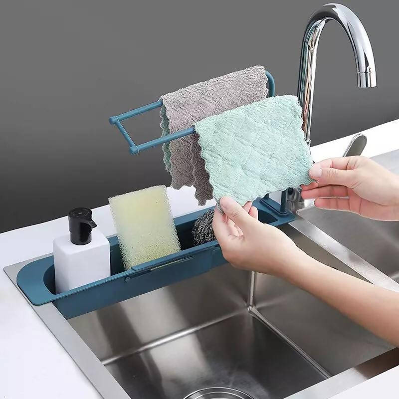 Telescopic Sink Kitchen Drainer Rack Storage Basket Bag Faucet Holder Sponge Holder Adjustable Bathroom Holder for Home Kitchen