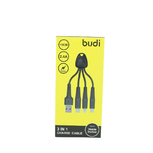 Budi M8J150K 3 In 1 Cable 2.4A Faster-BLACK