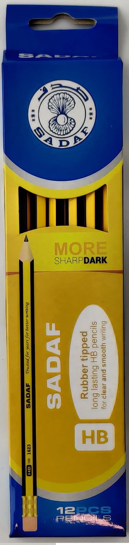 Sadaf Long Lasting HB Easy Grip Black Pencils Rubber Tipped 12pc