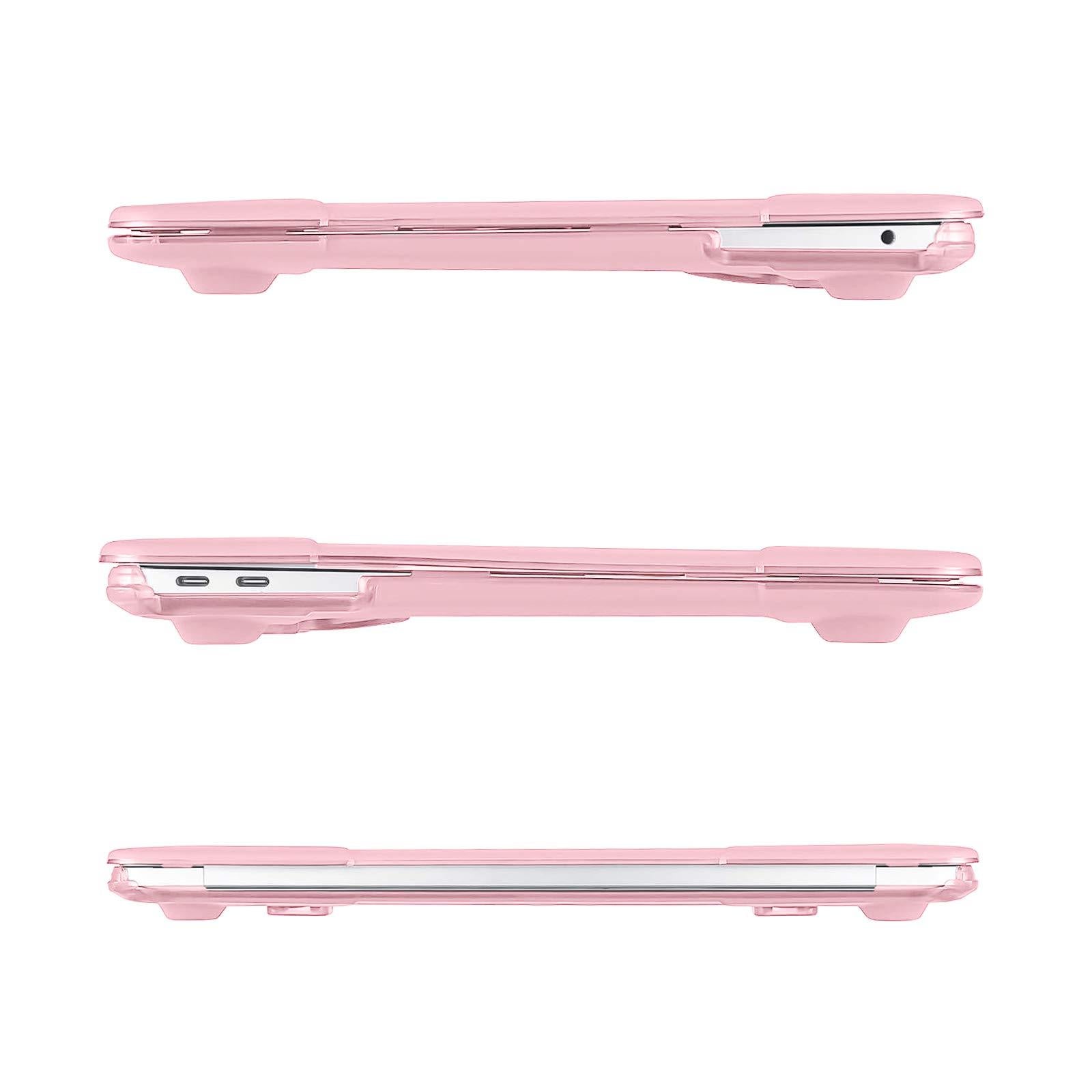 MacBook Air 13 inch Case 2020 2019 2018 Release A2337 M1 A2179 A1932 Retina, Heavy Duty Plastic Hard Shell Case with Fold Kickstand & Matching Color Keyboard Cover, Pink