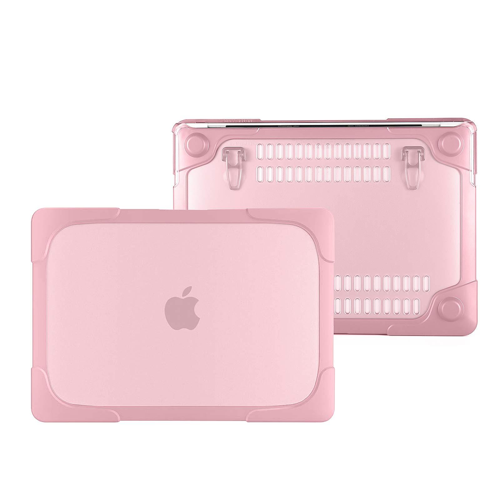 MacBook Air 13 inch Case 2020 2019 2018 Release A2337 M1 A2179 A1932 Retina, Heavy Duty Plastic Hard Shell Case with Fold Kickstand & Matching Color Keyboard Cover, Pink